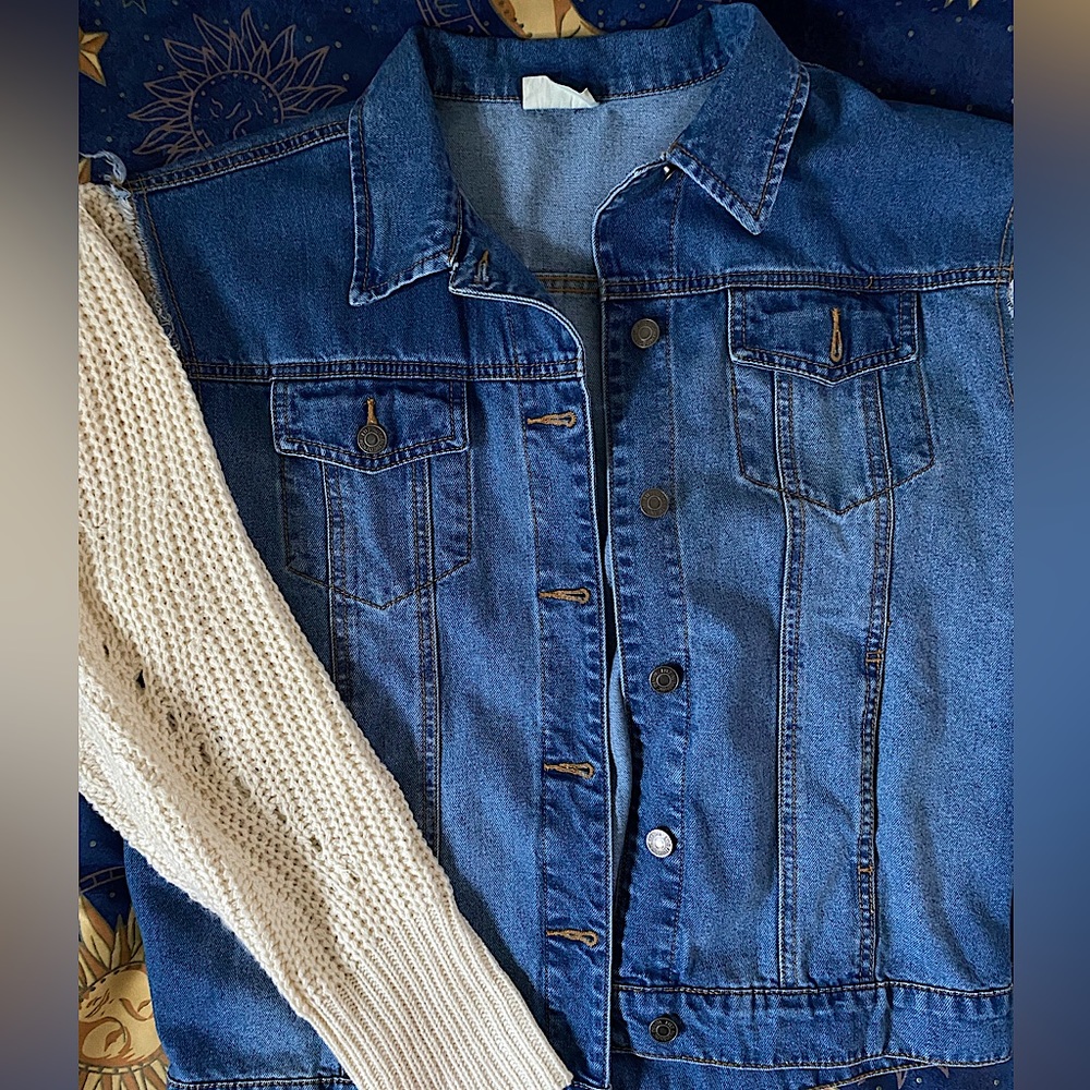 Litz Denim Jacket with Crochet Sleeves